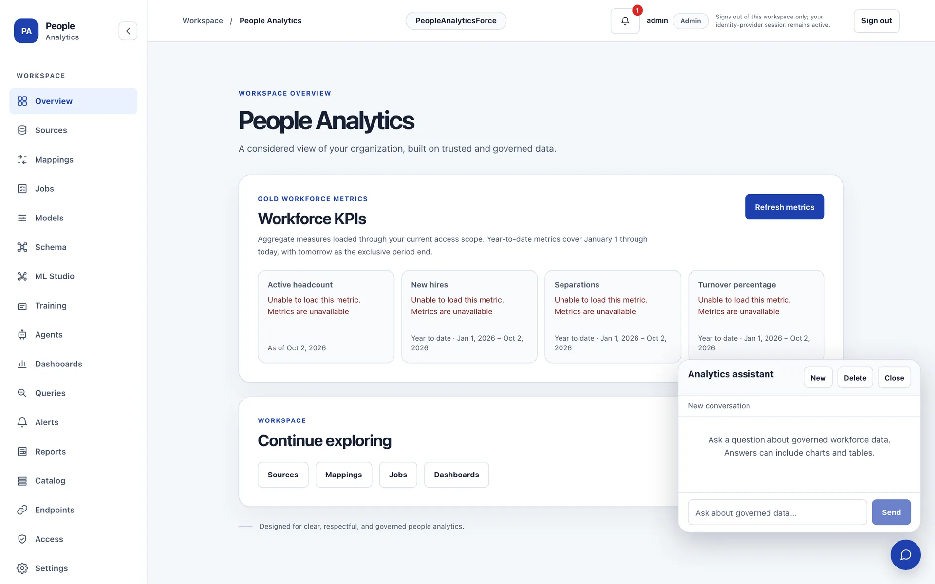 Workforce Observatory — analytics assistant answering questions over governed data