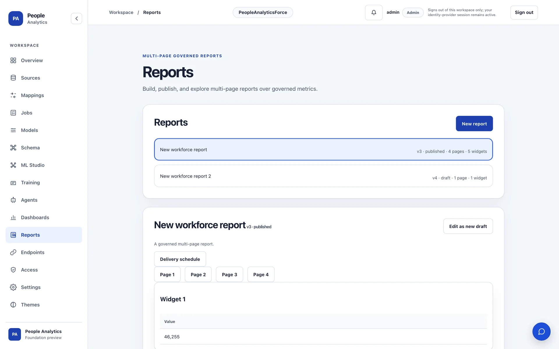 Workforce Observatory — published multi-page governed report with delivery schedule